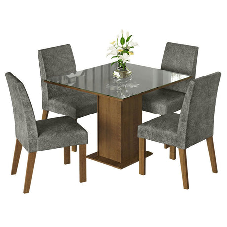 Combo Comedor y Sillas Anne Marron con Gris y Plata 90x79cm Cuadrado de Cuatro Puestos con Cuatro Sillas - COMEDORES | Bylmo