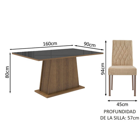 Combo Comedor y Sillas Aryeli Marron y Negro 160x80cm Cuadrado de Cuatro Puestos con Cuatro Sillas - COMEDORES | Bylmo