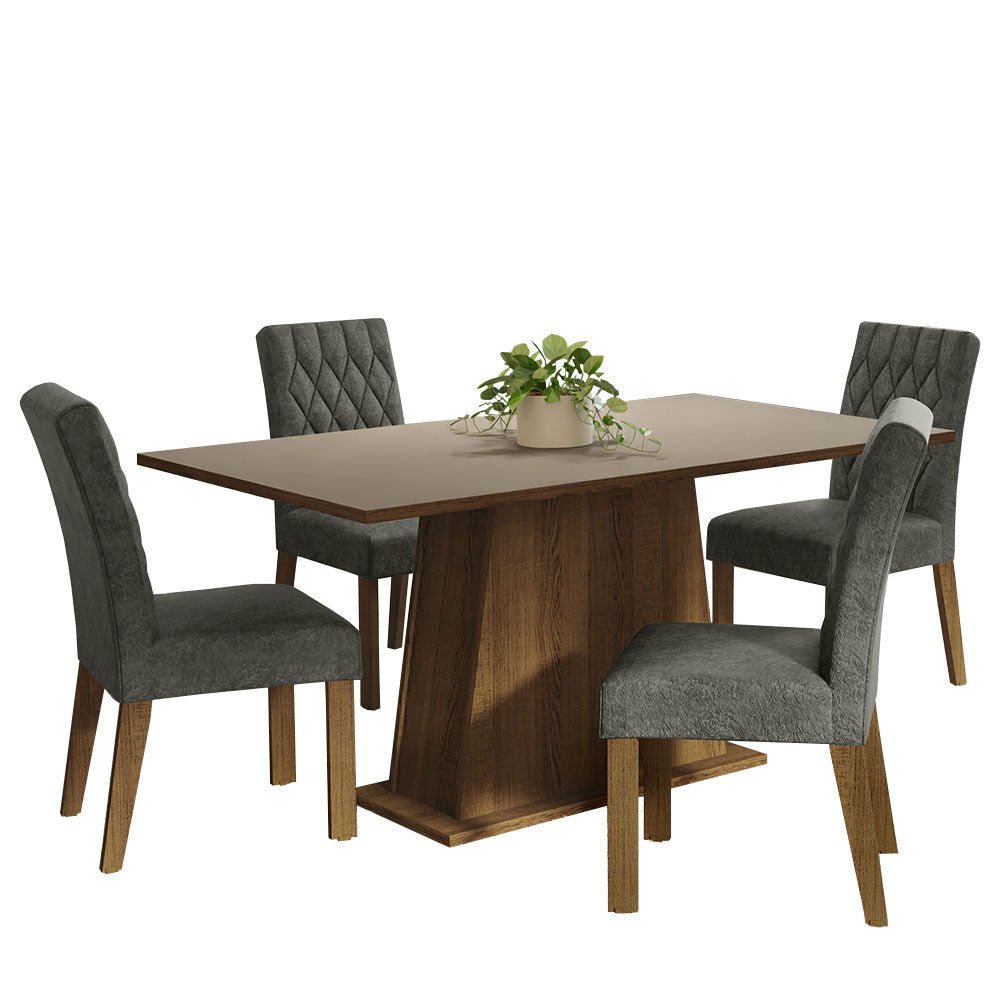 Combo Comedor y Sillas Ashley Marron con Crema y Plata 160x79cm Cuadrado de Cuatro Puestos con Cuatro Sillas - COMEDORES | Bylmo