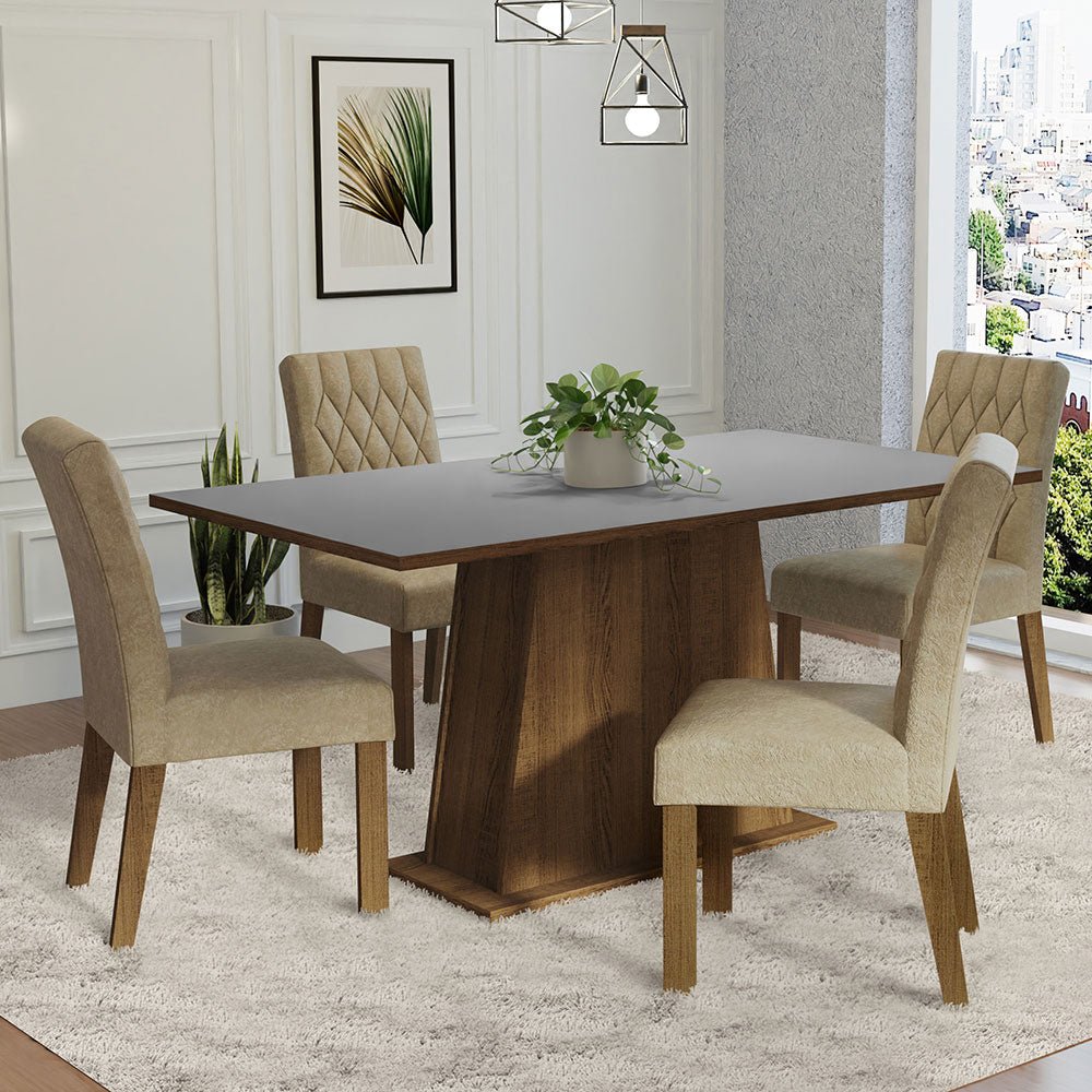 Combo Comedor y Sillas Ashley Marron y Gris 160x79cm Cuadrado de Cuatro Puestos con Cuatro Sillas - COMEDORES | Bylmo