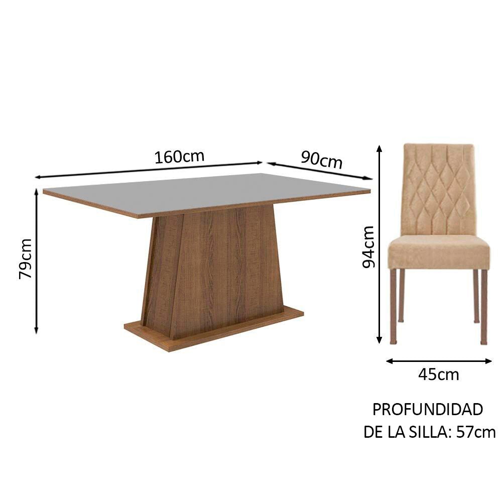 Combo Comedor y Sillas Ashley Marron y Gris 160x79cm Cuadrado de Cuatro Puestos con Cuatro Sillas - COMEDORES | Bylmo