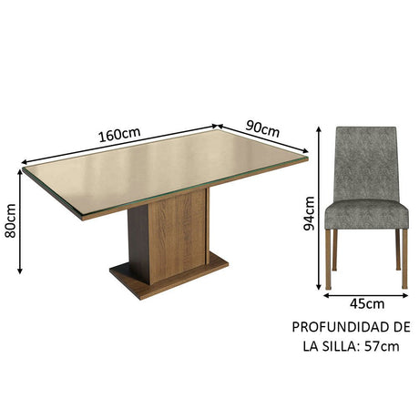 Combo Comedor y Sillas Avril Marron con Crema y Plata 160x80cm Cuadrado de Cuatro Puestos con Cuatro Sillas - COMEDORES | Bylmo