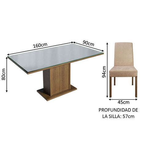 Combo Comedor y Sillas Avril Marron y Gris 160x80cm Cuadrado de Cuatro Puestos con Cuatro Sillas - COMEDORES | Bylmo