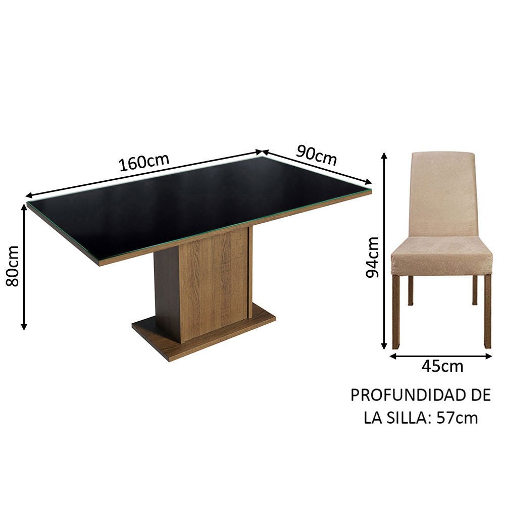 Combo Comedor y Sillas Avril Marron y Negro 160x80cm Cuadrado de Cuatro Puestos con Cuatro Sillas - COMEDORES | Bylmo