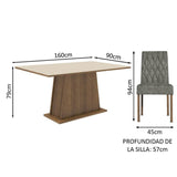 Combo Comedor y Sillas Britney Marron con Crema y Plata 160x79cm Cuadrado de Seis Puestos con Seis Sillas - COMEDORES | Bylmo