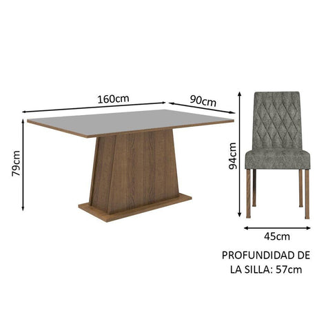 Combo Comedor y Sillas Britney Marron con Gris y Plateado 160x79cm Cuadrado de Seis Puestos con Seis Sillas - COMEDORES | Bylmo