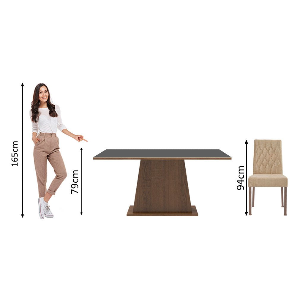 Combo Comedor y Sillas Britney Marron y Negro 160x79cm Cuadrado de Seis Puestos con Seis Sillas - COMEDORES | Bylmo
