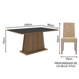 Combo Comedor y Sillas Britney Marron y Negro 160x79cm Cuadrado de Seis Puestos con Seis Sillas - COMEDORES | Bylmo