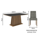 Combo Comedor y Sillas Britney Marron con Negro y Plata 160x79cm Cuadrado de Seis Puestos con Seis Sillas - COMEDORES | Bylmo