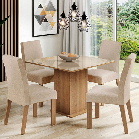 Combo Comedor y Sillas Evelin Marron y Crema 90x78cm Cuadrado de Cuatro Puestos con Cuatro Sillas - COMEDORES | Bylmo