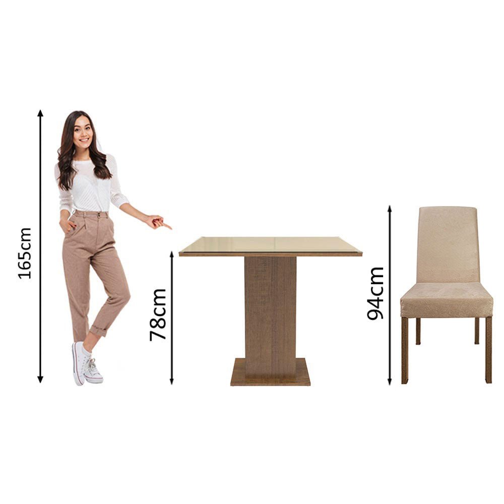 Combo Comedor y Sillas Evelin Marron y Crema 90x78cm Cuadrado de Cuatro Puestos con Cuatro Sillas - COMEDORES | Bylmo