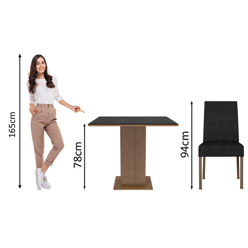 Combo Comedor y Sillas Evelin Marron y Negro Oxford 90x78cm Cuadrado de Cuatro Puestos con Cuatro Sillas - COMEDORES | Bylmo