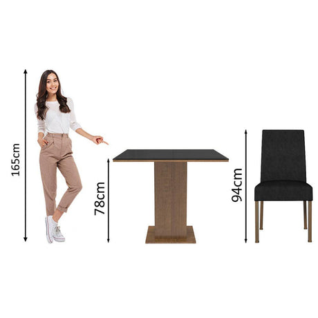 Combo Comedor y Sillas Evelin Marron y Negro Oxford 90x78cm Cuadrado de Cuatro Puestos con Cuatro Sillas - COMEDORES | Bylmo