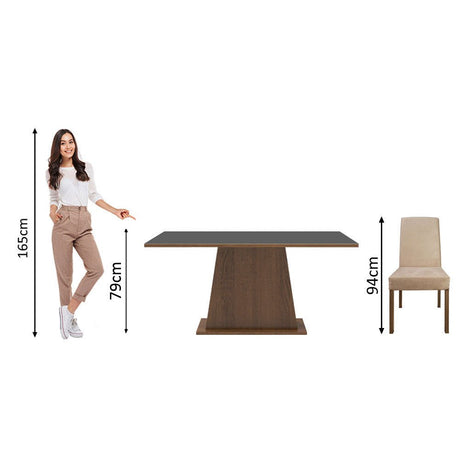 Combo Comedor y Sillas Flavia Marron y Negro 160x79cm Cuadrado de Cuatro Puestos con Cuatro Sillas - COMEDORES | Bylmo