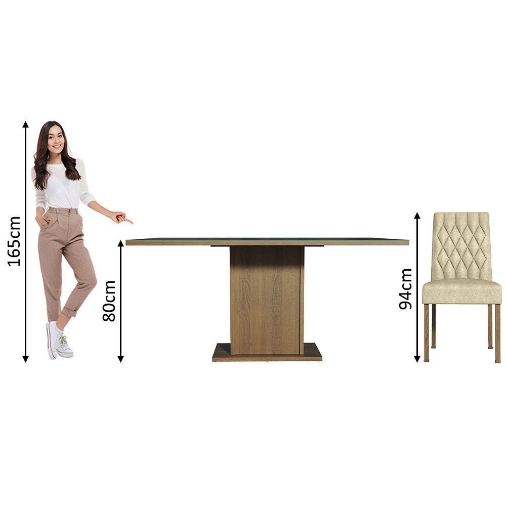 Combo Comedor y Sillas Geórgia Marron y Negro 160x80cm Cuadrado de Seis Puestos con Seis Sillas - COMEDORES | Bylmo