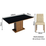 Combo Comedor y Sillas Hanna Marron y Negro 160x79cm Cuadrado de Seis Puestos con Seis Sillas - COMEDORES | Bylmo