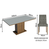 Combo Comedor y Sillas Hanna Marron con Gris y Plata 160x79cm Cuadrado de Seis Puestos con Seis Sillas - COMEDORES | Bylmo