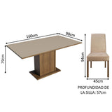 Combo Comedor y Sillas Keila Marron y Crema 160x79cm Cuadrado de Cuatro Puestos con Cuatro Sillas - COMEDORES | Bylmo