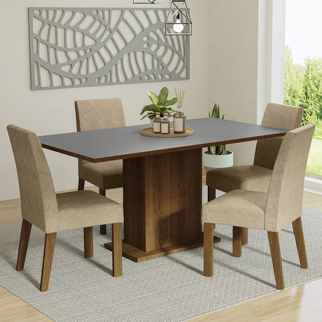 Combo Comedor y Sillas Keila Marron y Gris 160x79cm Cuadrado de Cuatro Puestos con Cuatro Sillas - COMEDORES | Bylmo