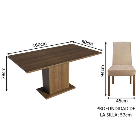 Combo Comedor y Sillas Keila Marron 160x79cm Cuadrado de Cuatro Puestos con Cuatro Sillas - COMEDORES | Bylmo