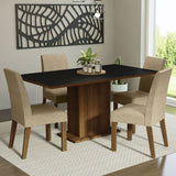 Combo Comedor y Sillas Keila Marron y Negro 160x79cm Cuadrado de Cuatro Puestos con Cuatro Sillas - COMEDORES | Bylmo