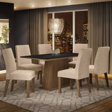 Combo Comedor y Sillas Luciana Marron y Negro 160x79cm Cuadrado de Seis Puestos con Seis Sillas - COMEDORES | Bylmo