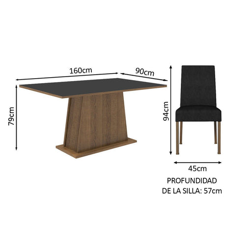 Combo Comedor y Sillas Luciana Marron y Negro Oxford 160x79cm Cuadrado de Seis Puestos con Seis Sillas - COMEDORES | Bylmo
