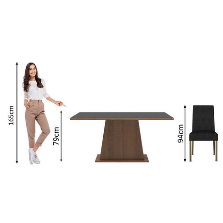 Combo Comedor y Sillas Luciana Marron y Negro Oxford 160x79cm Cuadrado de Seis Puestos con Seis Sillas - COMEDORES | Bylmo