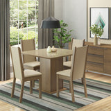 Combo Comedor y Sillas Moscou Marron con Crema y Beige 90x78cm Cuadrado de Cuatro Puestos con Cuatro Sillas - COMEDORES | Bylmo