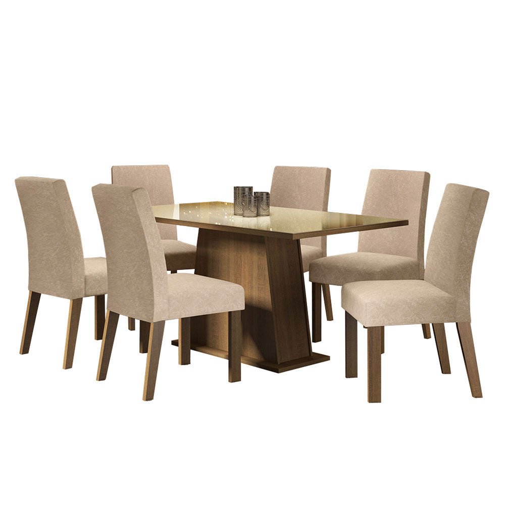 Combo Comedor y Sillas Patricia Marron y Crema 160x79cm Cuadrado de Seis Puestos con Seis Sillas - COMEDORES | Bylmo