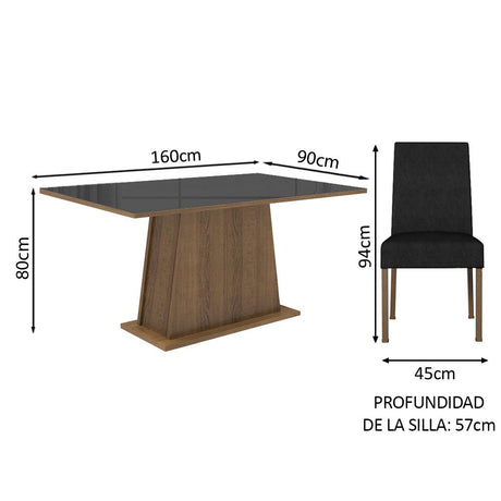 Combo Comedor y Sillas Patricia Marron y Negro Oxford 160x80cm Cuadrado de Seis Puestos con Seis Sillas - COMEDORES | Bylmo