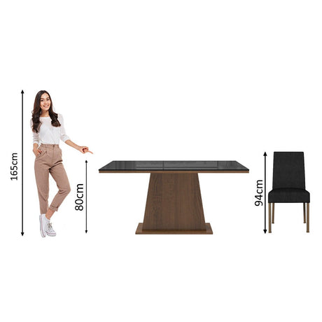 Combo Comedor y Sillas Patricia Marron y Negro Oxford 160x80cm Cuadrado de Seis Puestos con Seis Sillas - COMEDORES | Bylmo