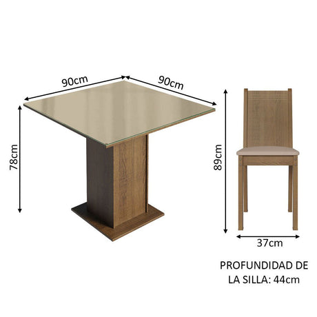 Combo Comedor y Sillas Perla Marron con Crema y Beige 90x78cm Cuadrado de Cuatro Puestos con Cuatro Sillas - COMEDORES | Bylmo