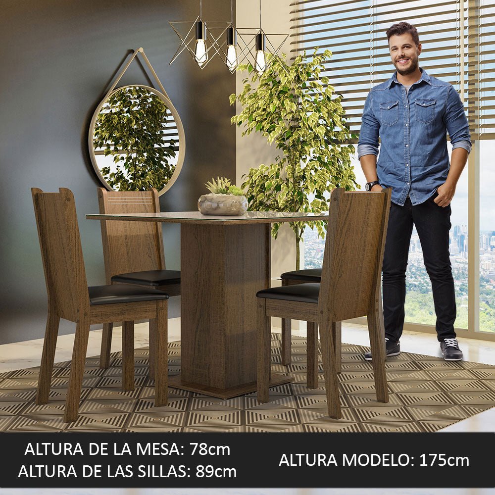 Combo Comedor y Sillas Perla Marron con Crema y Negro 90x78cm Cuadrado de Cuatro Puestos con Cuatro Sillas - COMEDORES | Bylmo
