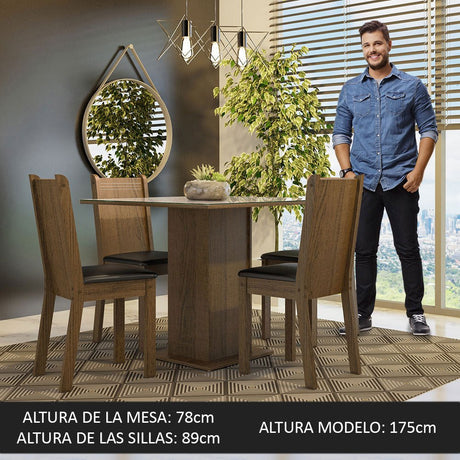 Combo Comedor y Sillas Perla Marron con Crema y Negro 90x78cm Cuadrado de Cuatro Puestos con Cuatro Sillas - COMEDORES | Bylmo