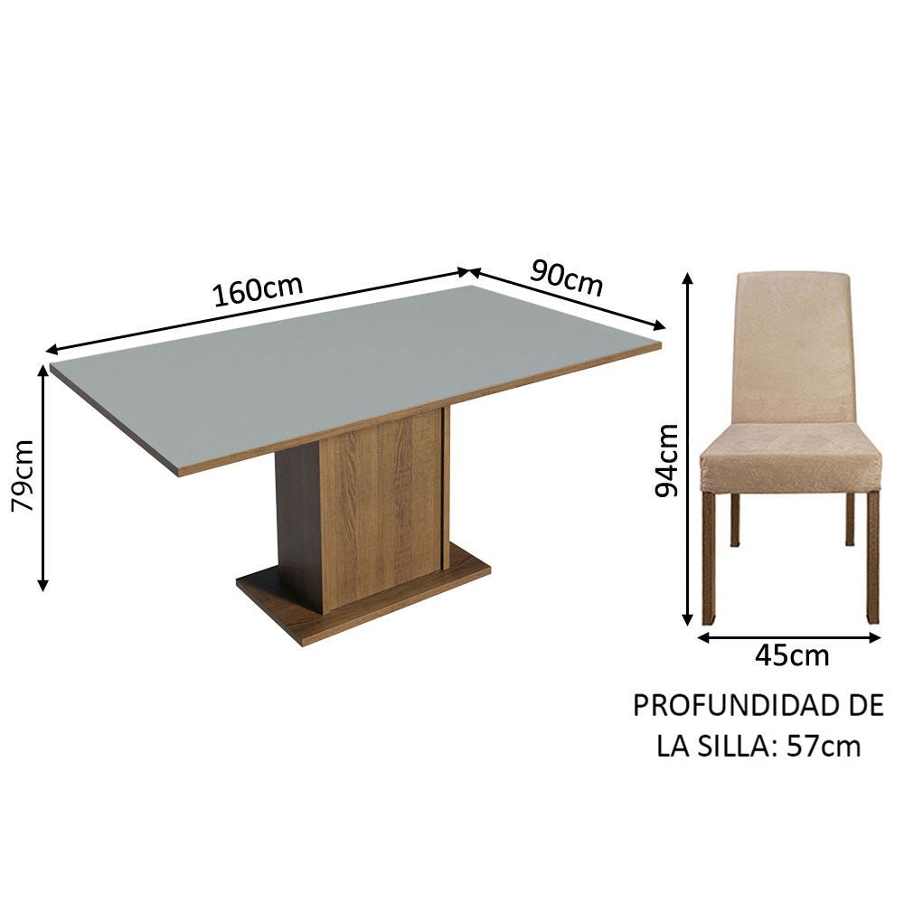 Combo Comedor y Sillas Renata Marron y Gris 160x79cm Cuadrado de Seis Puestos con Seis Sillas - COMEDORES | Bylmo