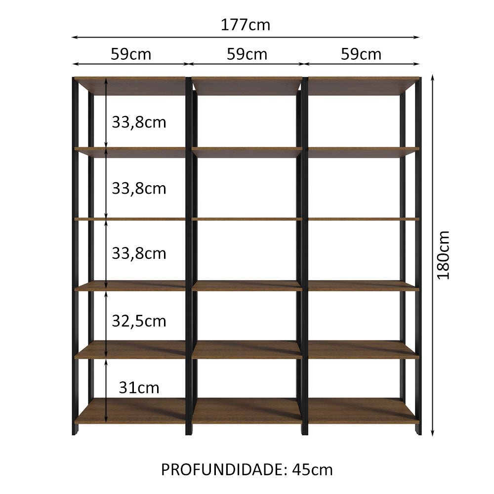 Estantería Rectangular Marron y Negro 185.8x52.5cm Transformable - BIBLIOTECAS Y ESTANTERIAS | Bylmo