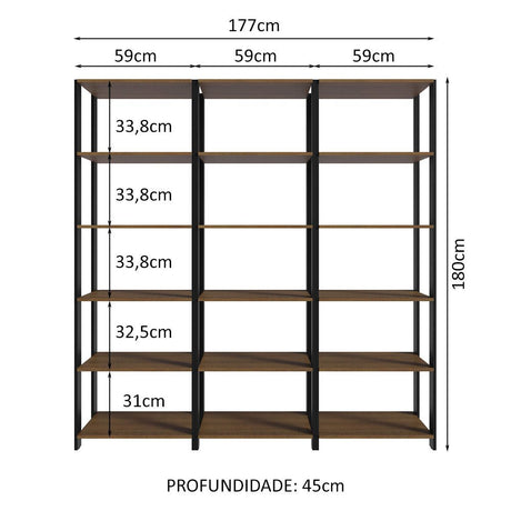 Estantería Rectangular Marron y Negro 185.8x52.5cm Transformable - BIBLIOTECAS Y ESTANTERIAS | Bylmo
