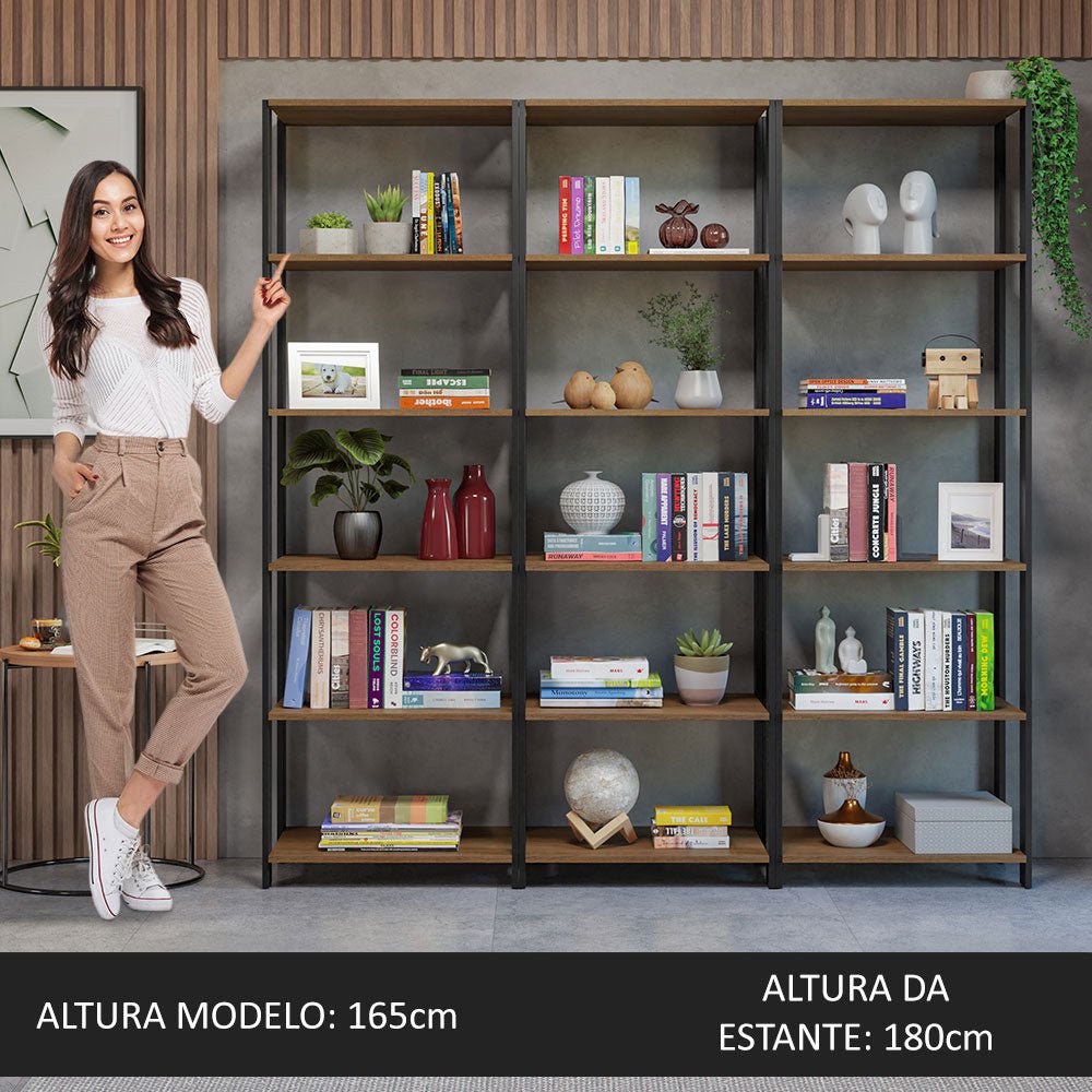 Estantería Rectangular Marron y Negro 185.8x52.5cm Transformable - BIBLIOTECAS Y ESTANTERIAS | Bylmo