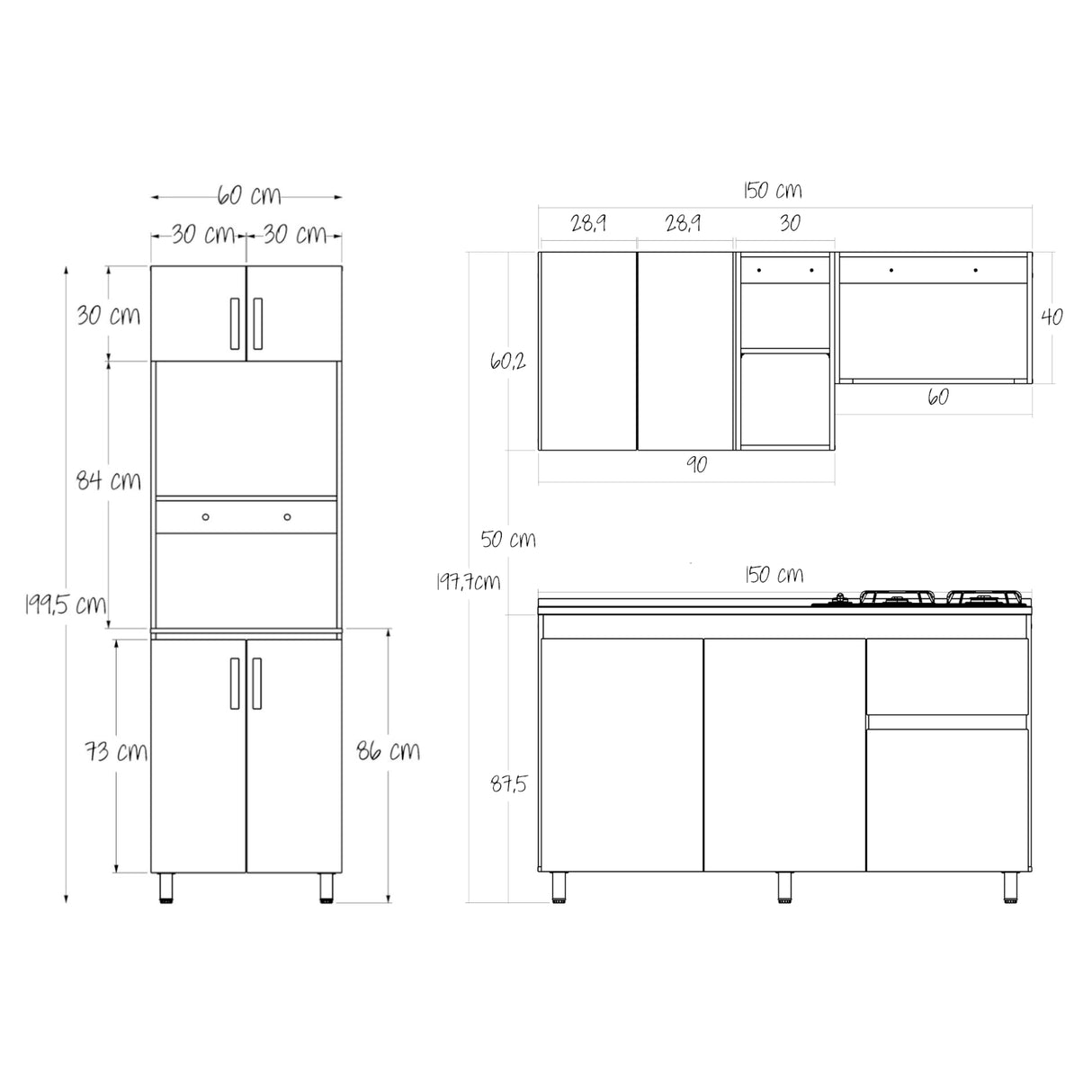 Cocina Integral Rosy Rovere 150x190cm Con Mesón y Pozuelo Lado Izquierdo - COCINAS | Bylmo