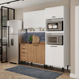 Cocina Integral Alpha Blanco y Freijo 120x80cm Con Mesón y Alacena Blanca Modular - COCINAS | Bylmo