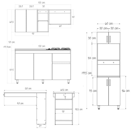 Cocina Integral Rosy Rovere 150x190cm Con Mesón y con Estufa y Barra Auxiliar Lado Derecho - COCINAS | Bylmo
