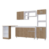 Cocina Integral Rosy Rovere 150x190cm Sin Mesón y con Alacena y Barra Auxiliar - COCINAS | Bylmo