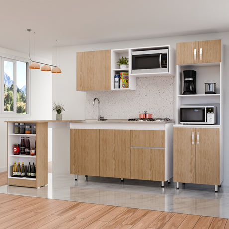 Cocina Integral Rosy Rovere 150x190cm Sin Mesón y con Alacena y Barra Auxiliar - COCINAS | Bylmo