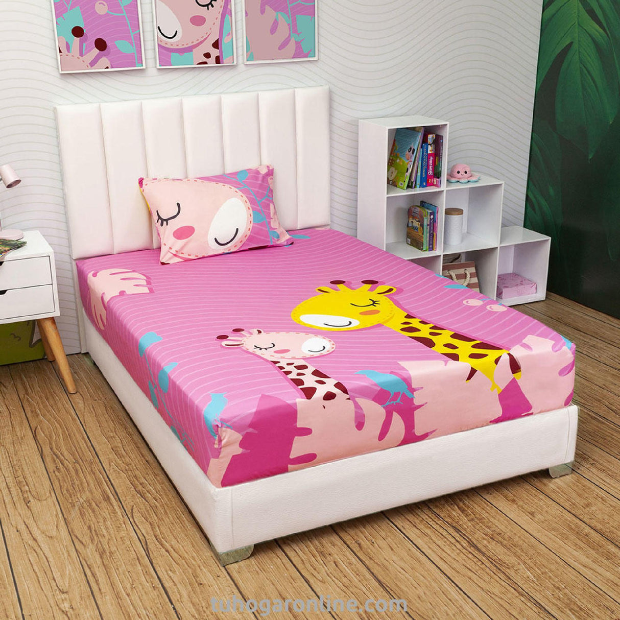 Sábana Infantil Zoo Jirafas Rosado Para Cama Sencilla 100 X 190 Cm - SABANAS | Bylmo