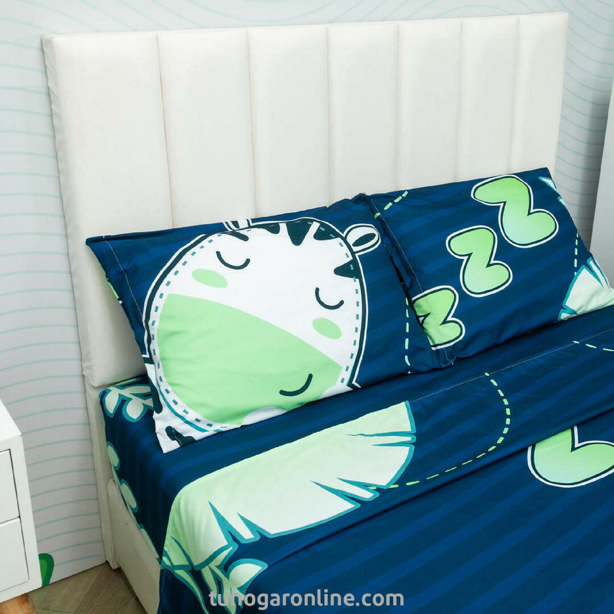 Sábana Infantil Zoo Cebras Azul Oscuro Para Cama Semidoble 120 X 190 Cm - SABANAS | Bylmo