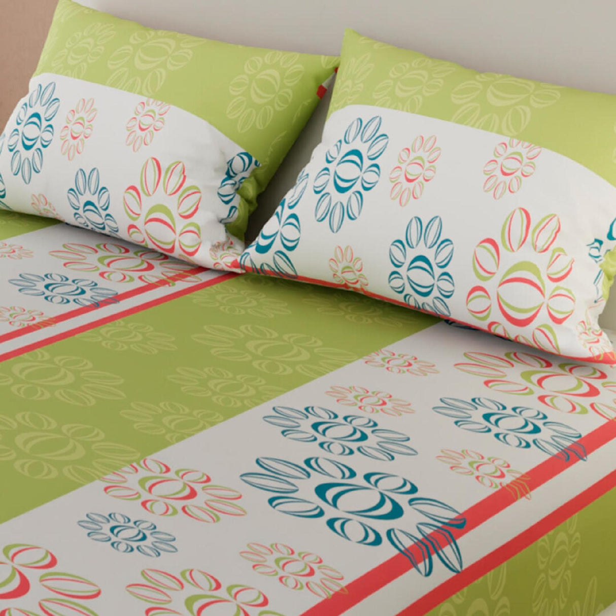Sábana Ajustable Flores Verde Limón y Blanco Para Cama Doble 140 X 190 Cm - SABANAS | Bylmo