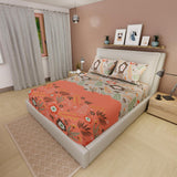 Sábana Ajustable Flores Naranja y Blanco Para Cama Doble 140 X 190 Cm - SABANAS | Bylmo
