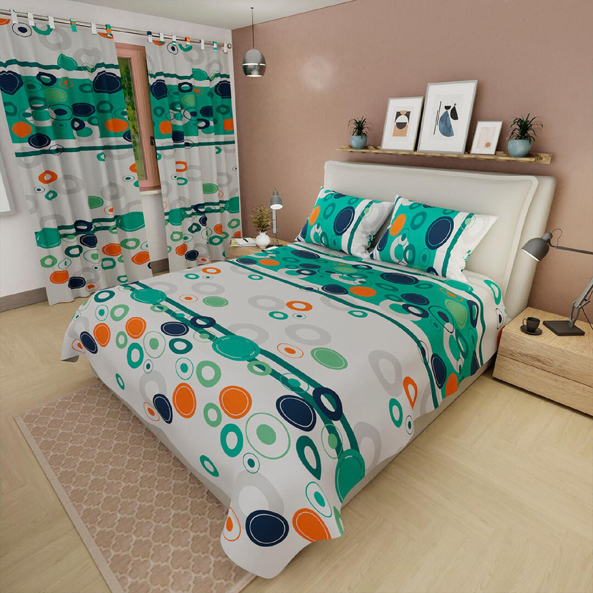 Juego de Sábanas Círculos Verde Aguamarina y Blanco Para Cama Doble 140 X 190 Cm - SABANAS | Bylmo