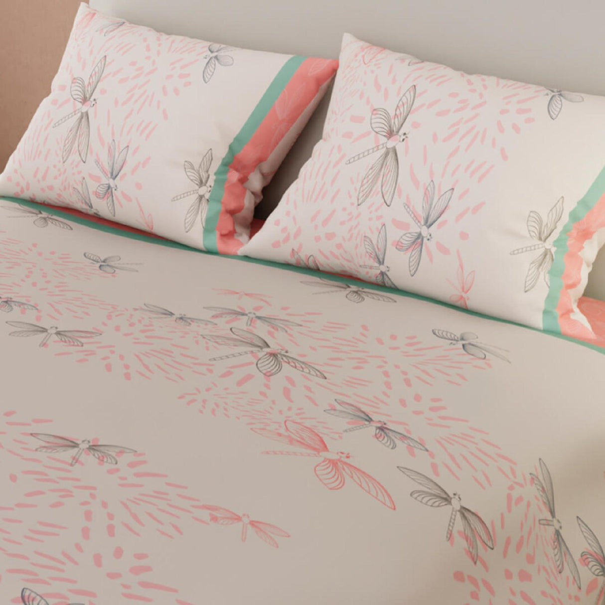 Combo Juego de Sabanas y Cortina Mariposas Blanco y Rosado Para Cama Doble 140 X 190 Cm - SABANAS | Bylmo